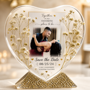 Heart-Shaped Personalized Floral Resin Photo Frame