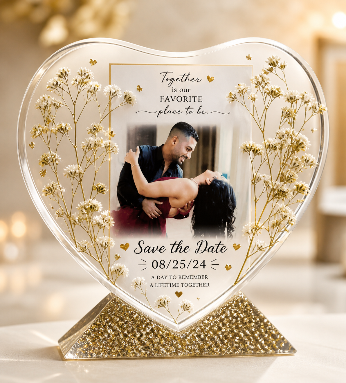 Heart-Shaped Personalized Floral Resin Photo Frame