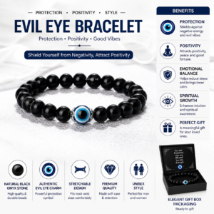 Evil Eye Protection Bracelet – Black Onyx Beaded Bracelet