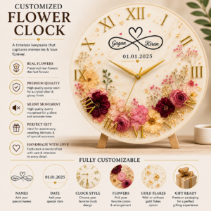 Customized Preserved Flower Resin Clock