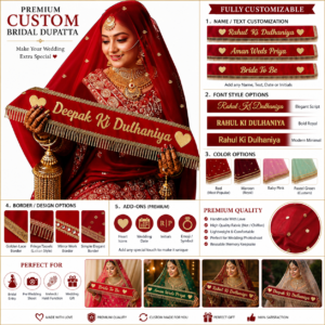 Premium Custom Bridal Dupatta – Personalized Wedding Dupatta for Brides