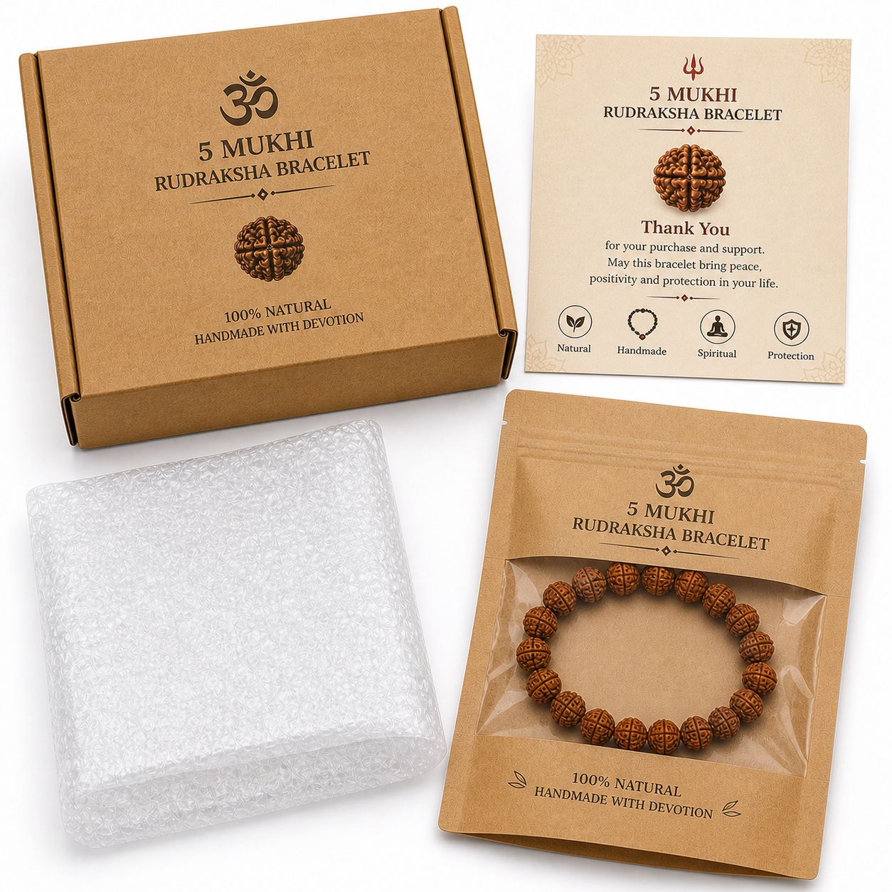 Natural 5 Mukhi Rudraksha Bracelet - Image 2