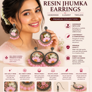 Pink Floral Resin Jhumka Earrings