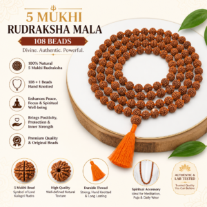 Premium 5 Mukhi Rudraksha Mala – 108 Beads Spiritual Necklace