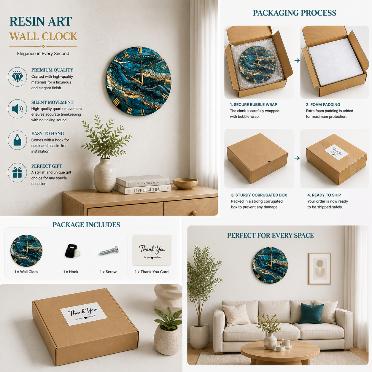 Ocean Blue Resin Art Wall Clock