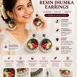 Floral Resin Jhumka Earrings with Pearl Beads