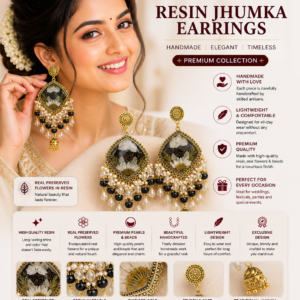 Handmade Floral Resin Jhumka Earrings with Pearl Tassels